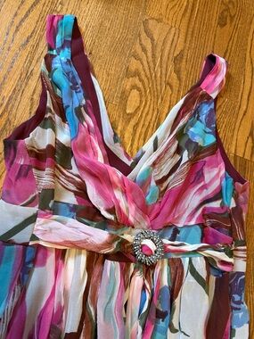 Signature by Robbie Bee pink blue floral print silk dress sleeveless size 22W